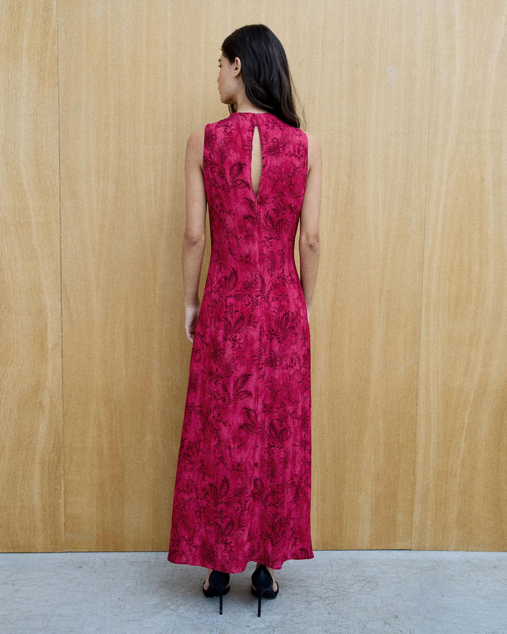 Vestido Fruncido Delantero Estampado Fucsia