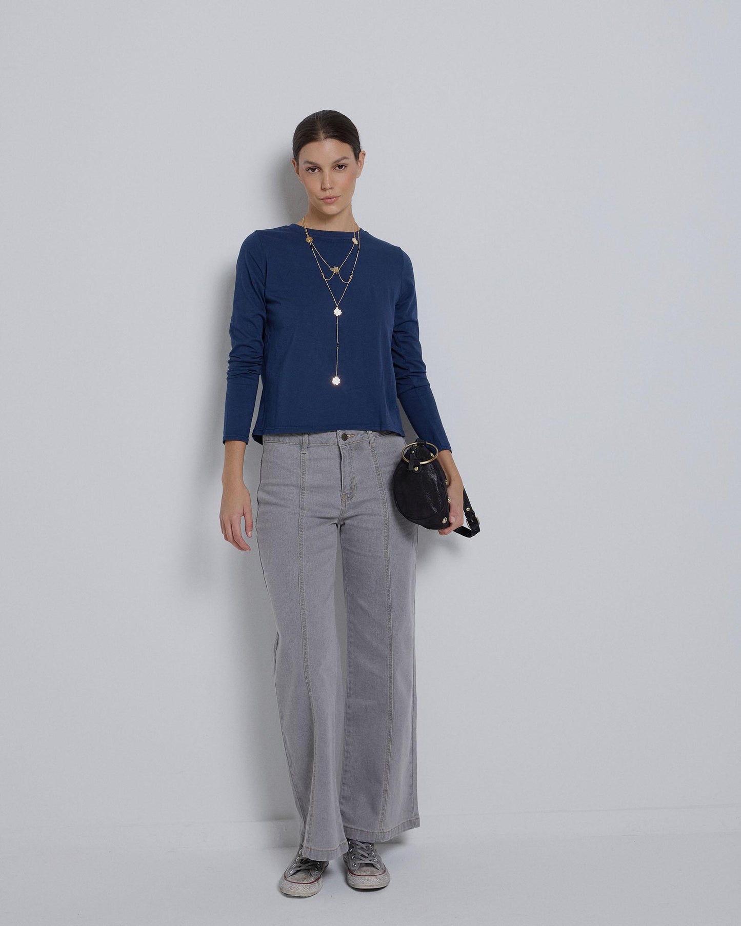 T-shirt básica azul marinho manga comprida