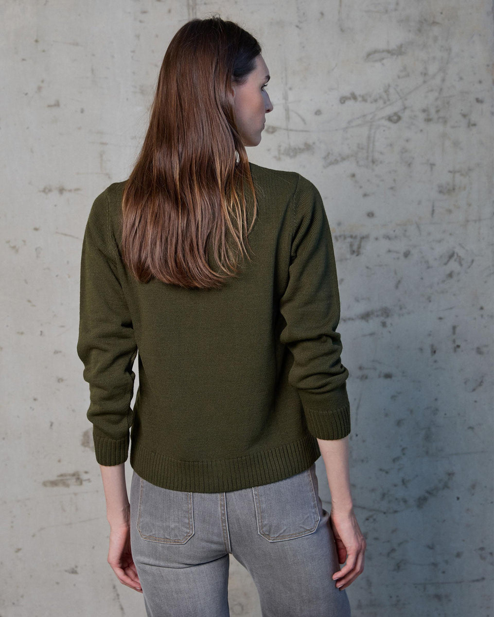 Military Green V-Neck Jacket with Pockets