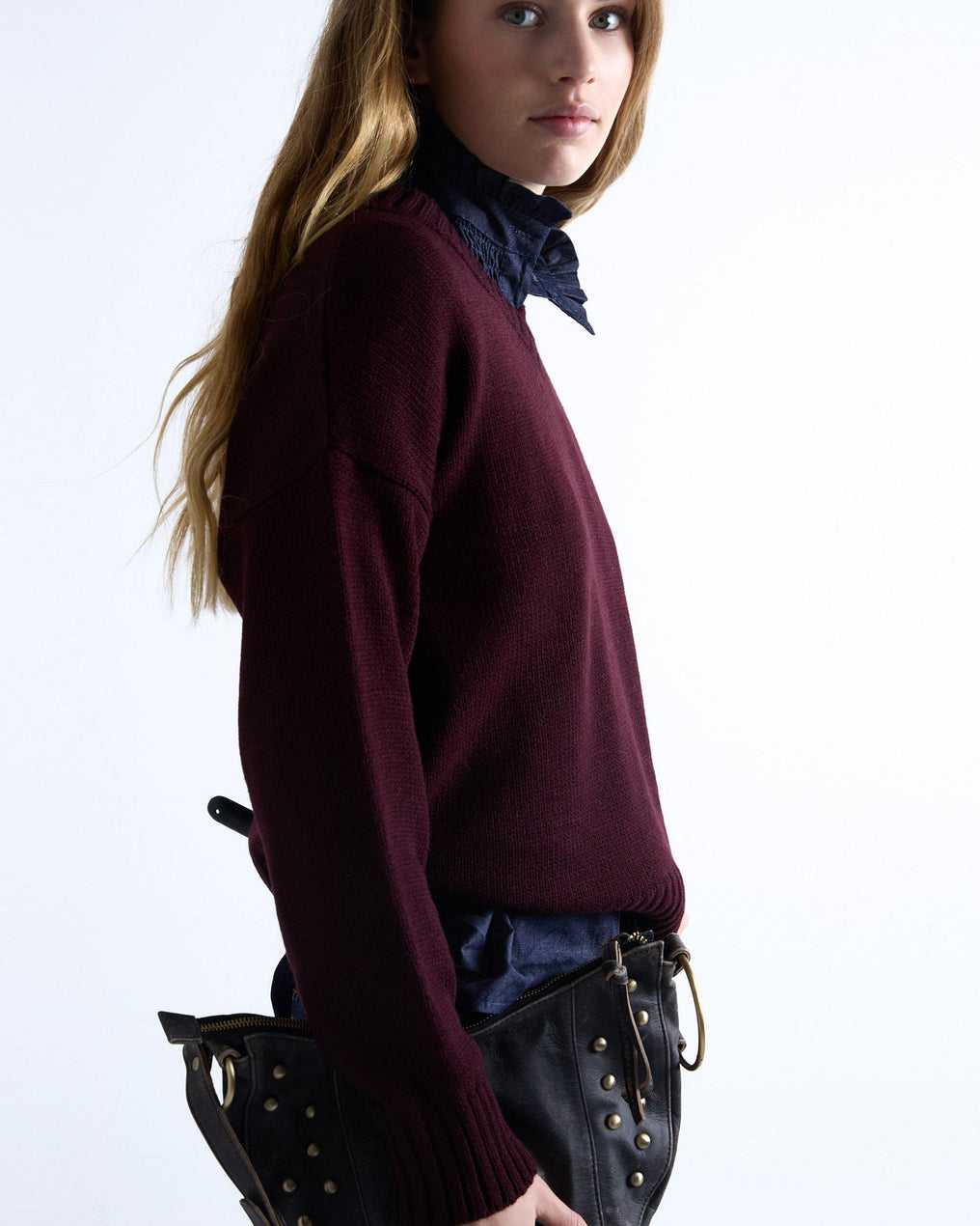 Burgundy Ribbed V-Neck Sweater