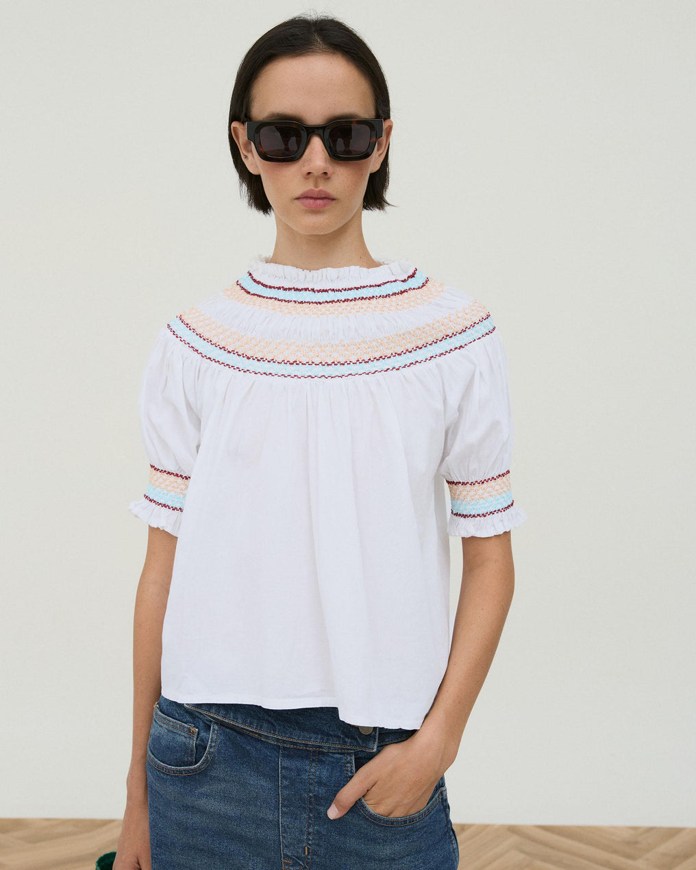 Blusa Gomas Bordados Blanca