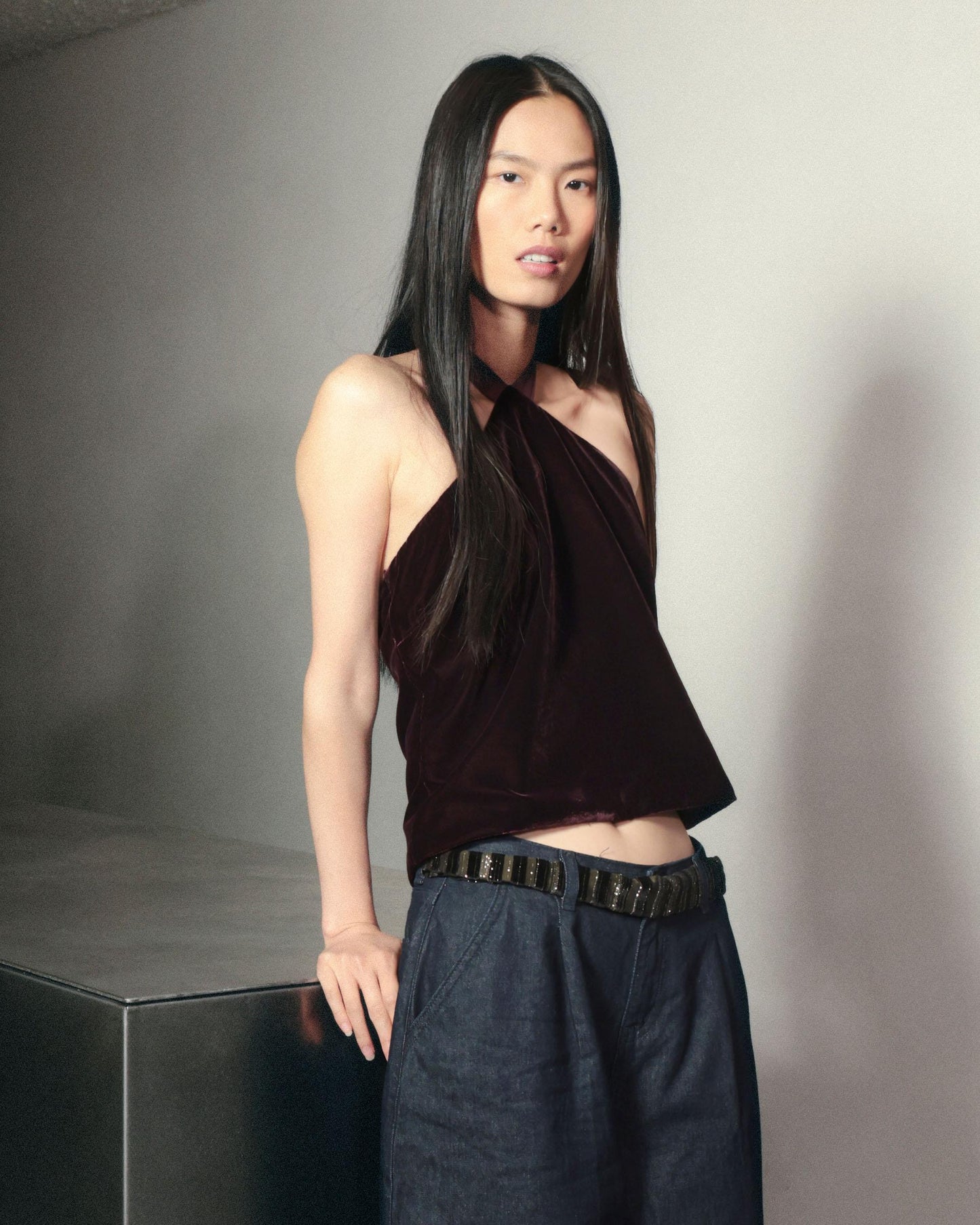 Top Terciopelo Lazada Burdeos