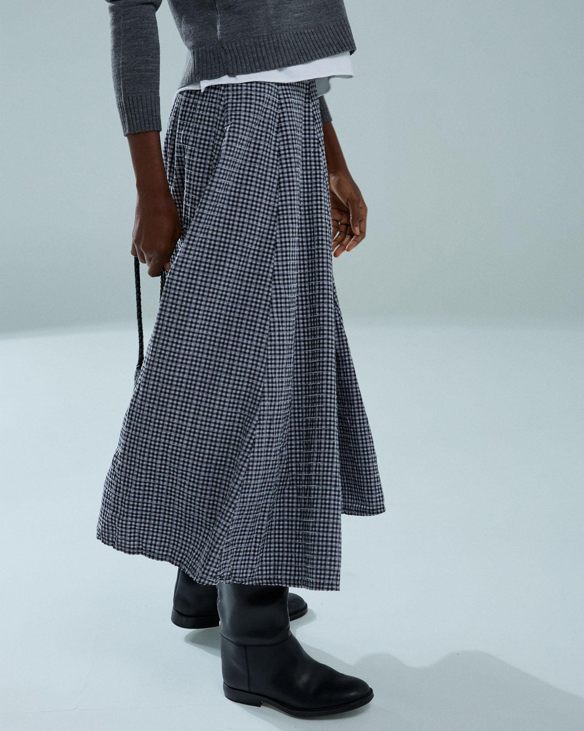 Falda Fluida Cuadros Negro