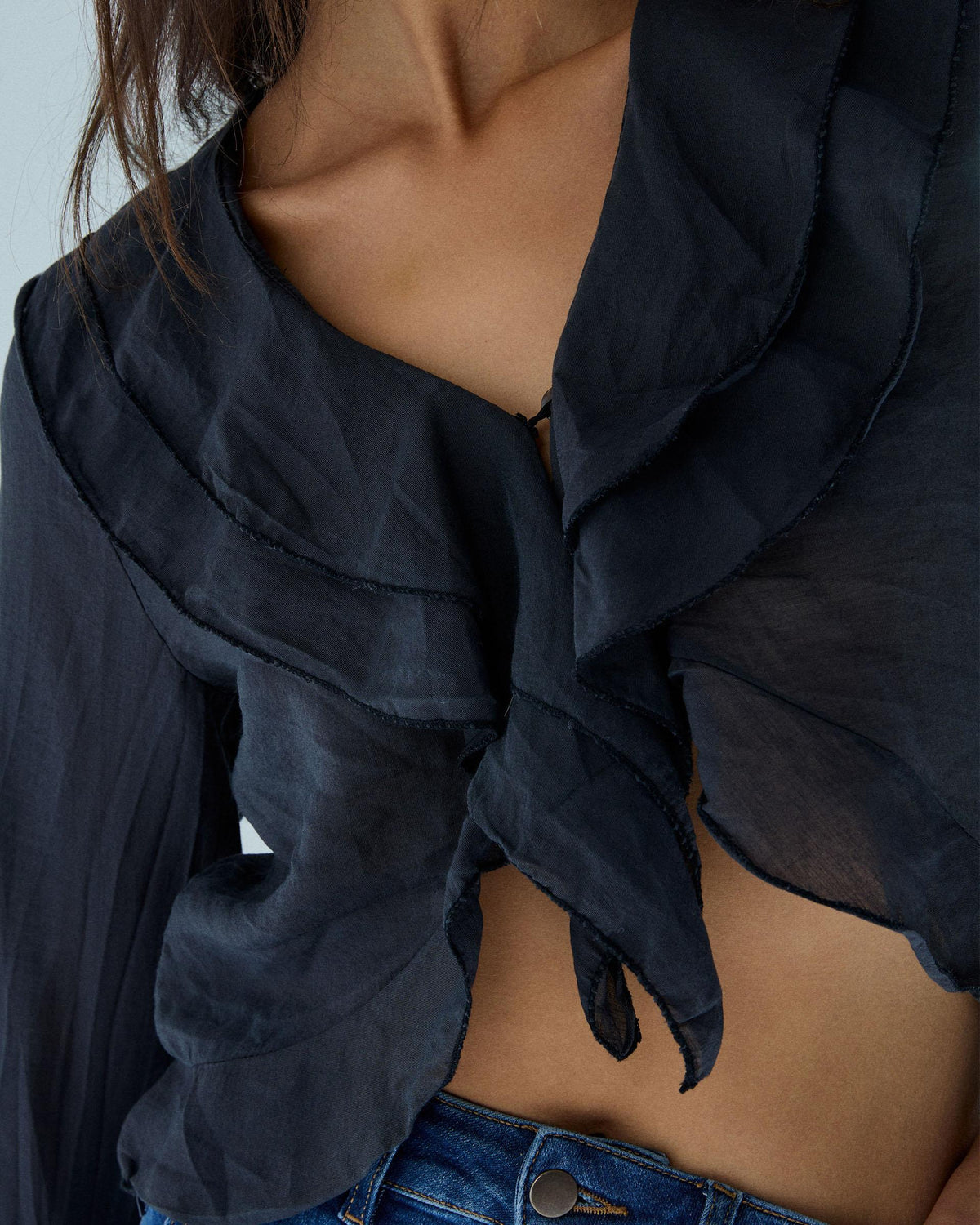 Blusa Tencel Volantes Negro