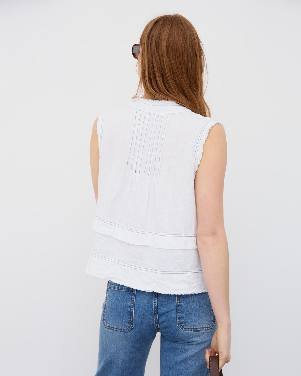 Blusa Linho Costuras Contraste Branca