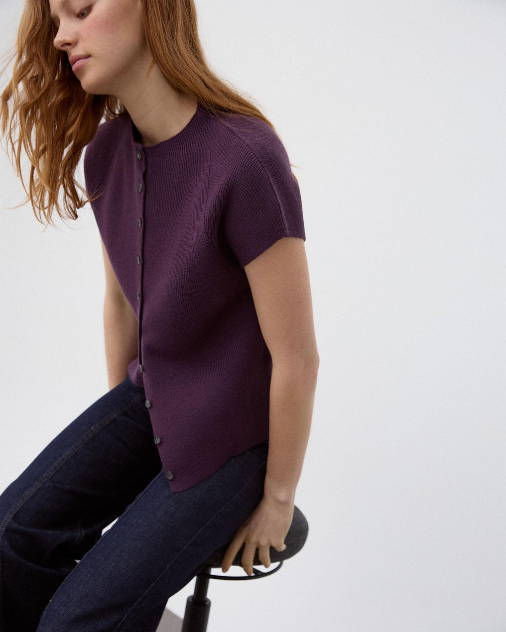 Top Botões Gola Alta Roxo