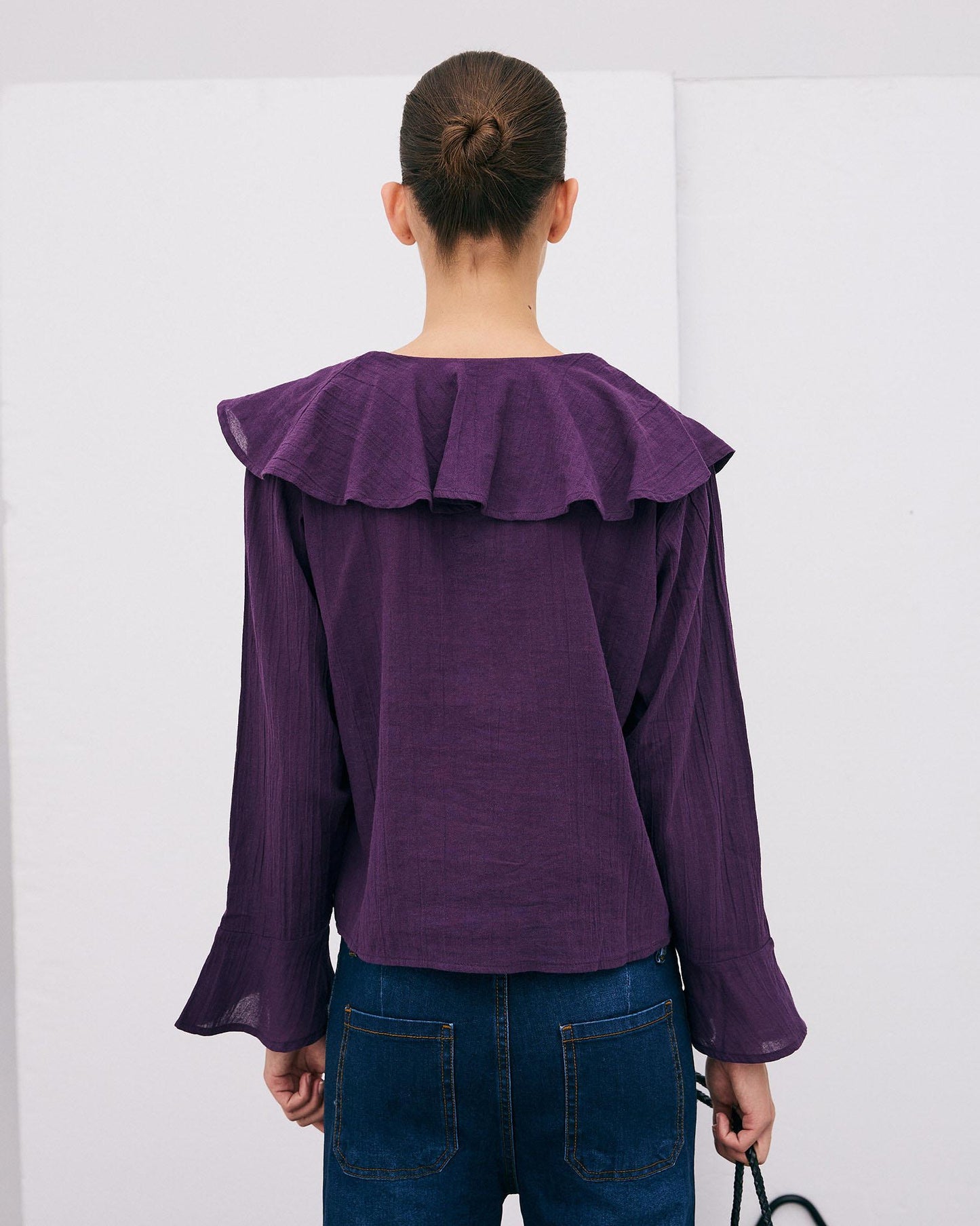 Purple Asymmetrical Ruffle Blouse