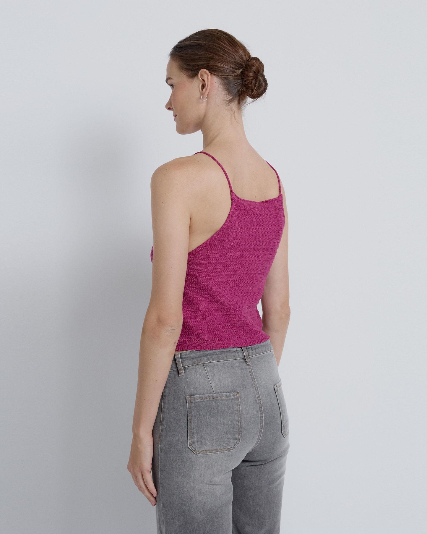 Pink Die-Cut Knit Top with Straps