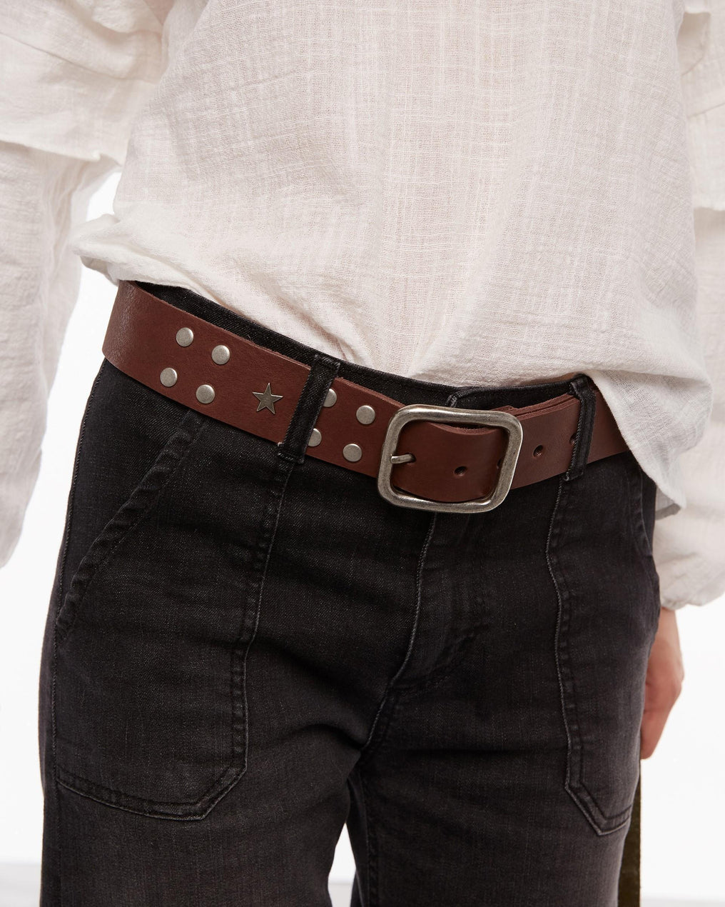 Cinturón Piel Tachuelas Estrellas Marrón