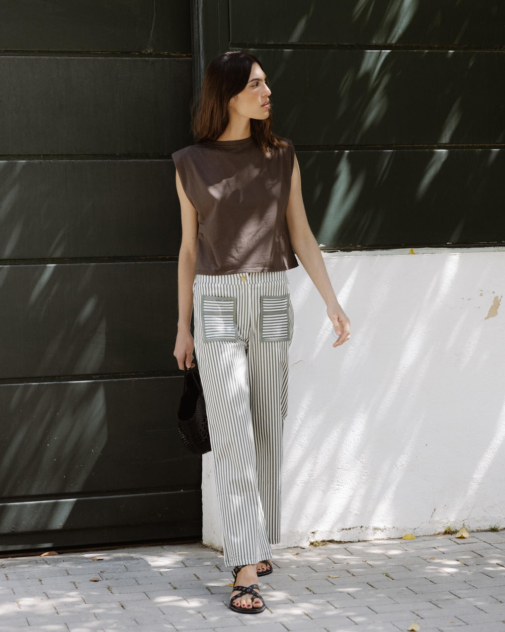 Striped Jeans with Contrast Green Pockets