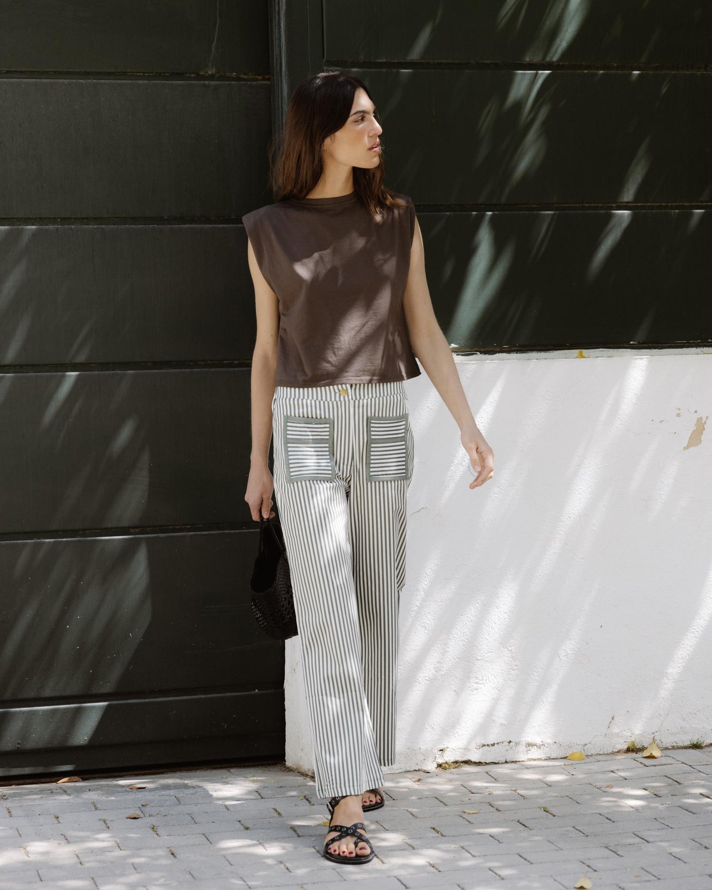 Striped Jeans with Contrast Green Pockets