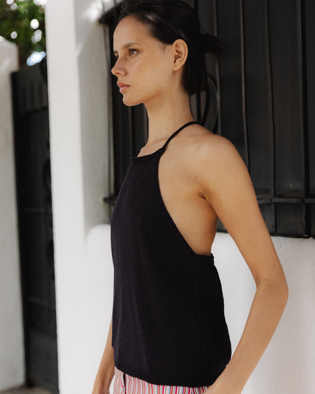 Top Punto Espalda Abalorios Morado