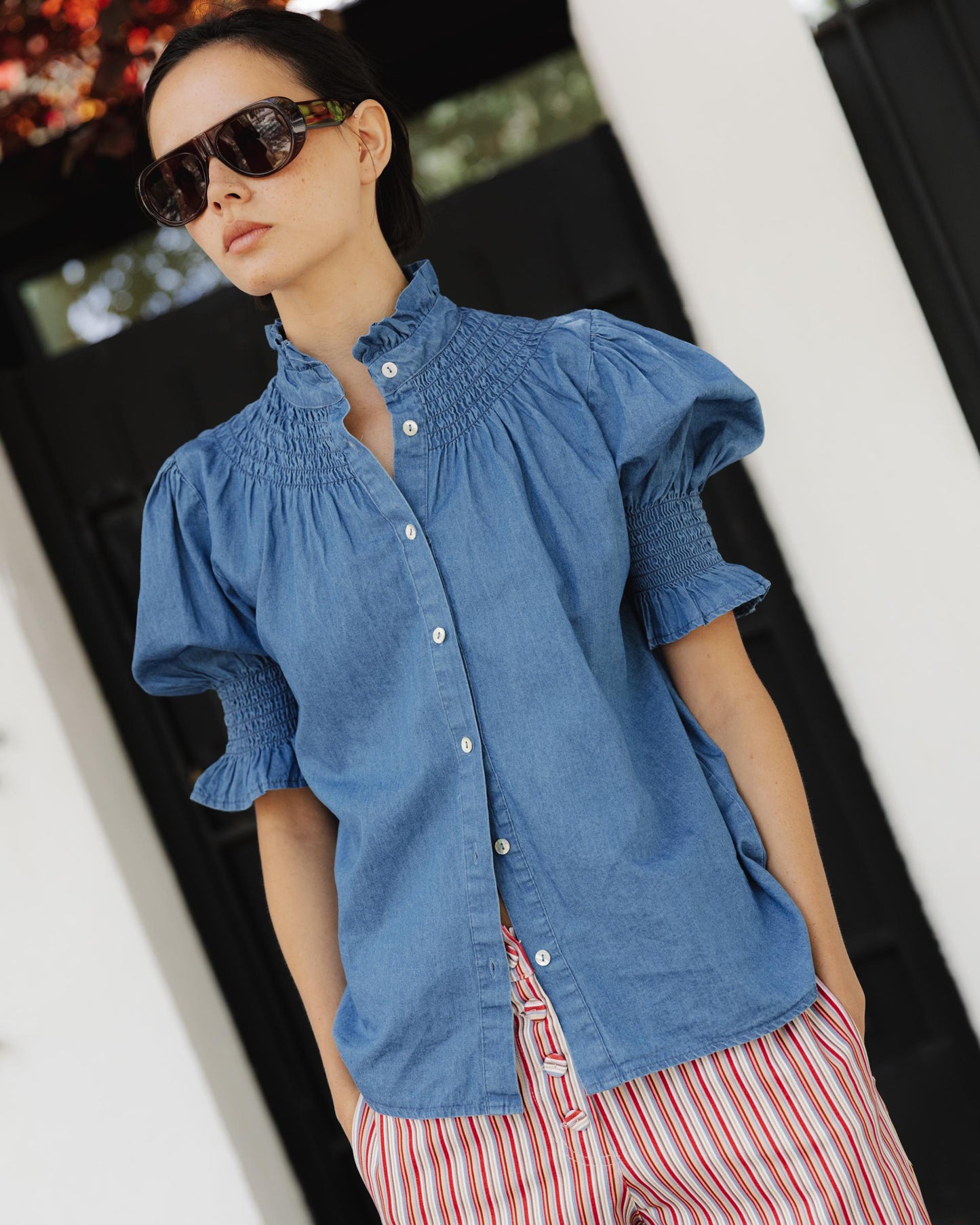 Blusa Manga Corta Tipo Denim Azul Jeans