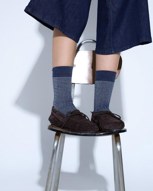Calcetines Media Caña Rayas Lurex Azul Oscuro