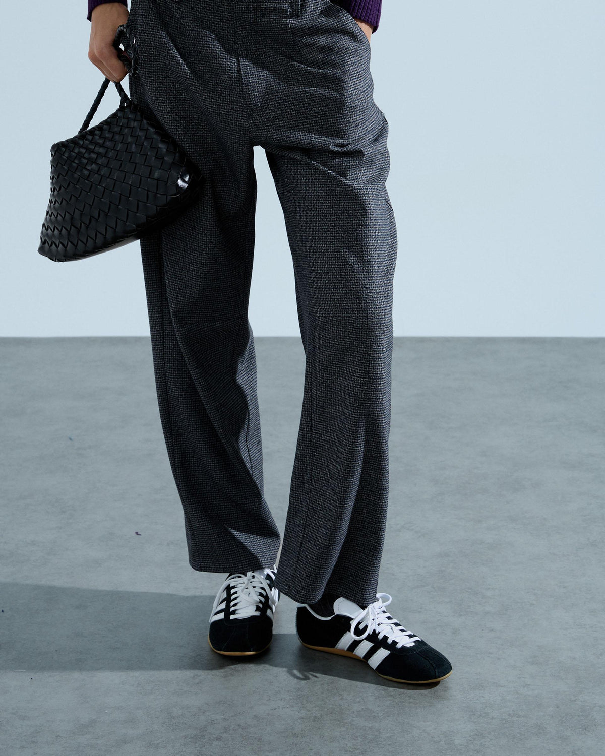 Pantalón Recto Cuadros Gris