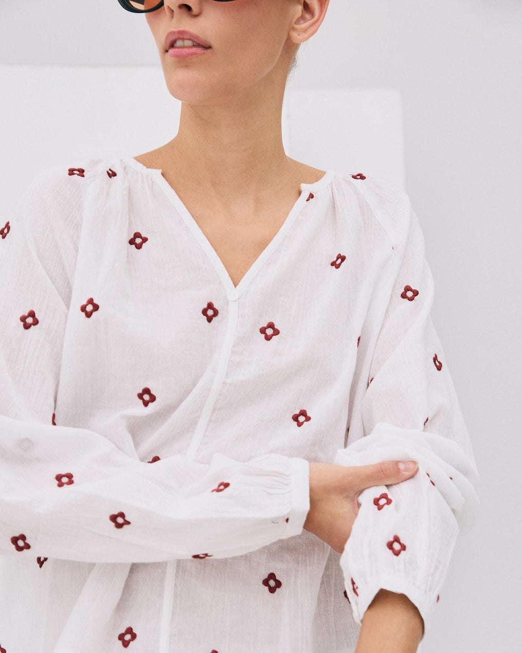 White Floral Embroidered Blouse