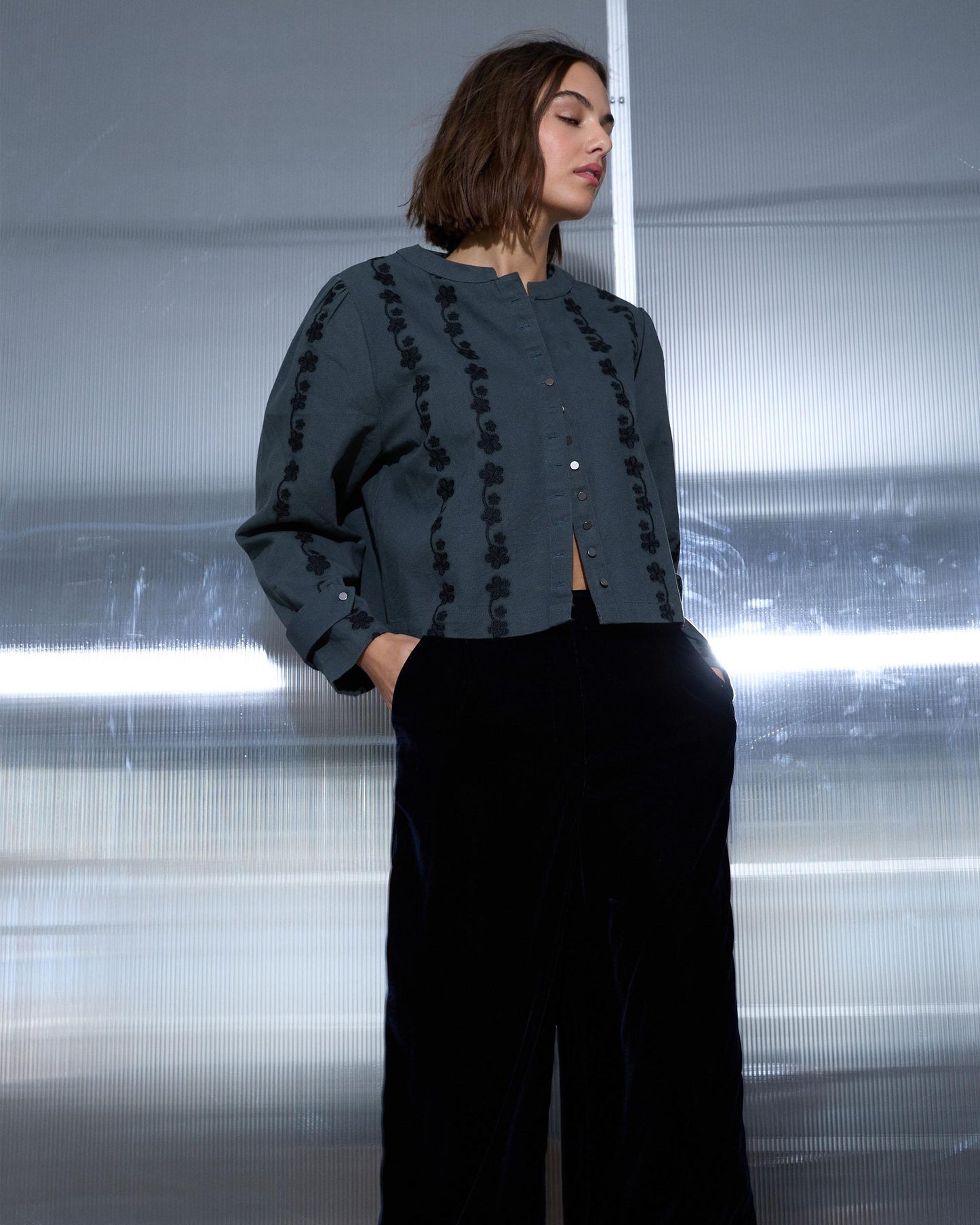 Jacket with Petroleum Flowers Buttons