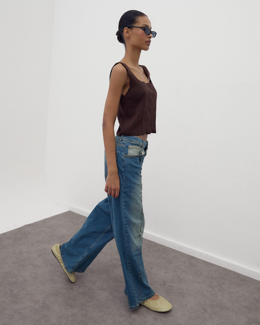 Jeans Tachas Costuras Azul