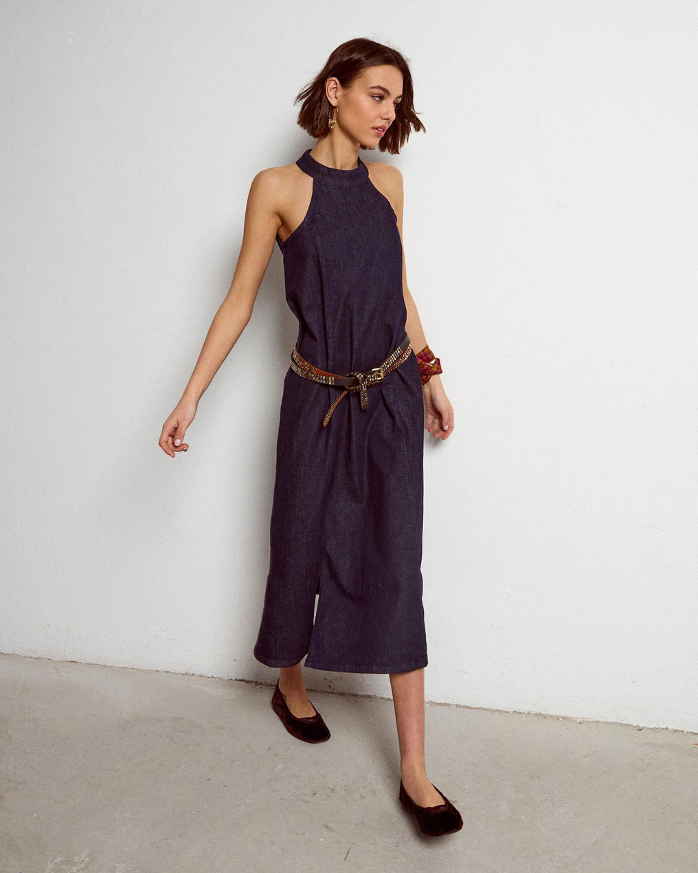 Vestido Halter Denim Azul Oscuro