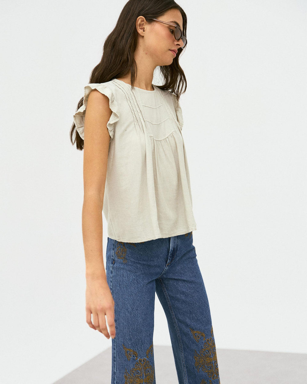 Blouse Volants Manches Beige