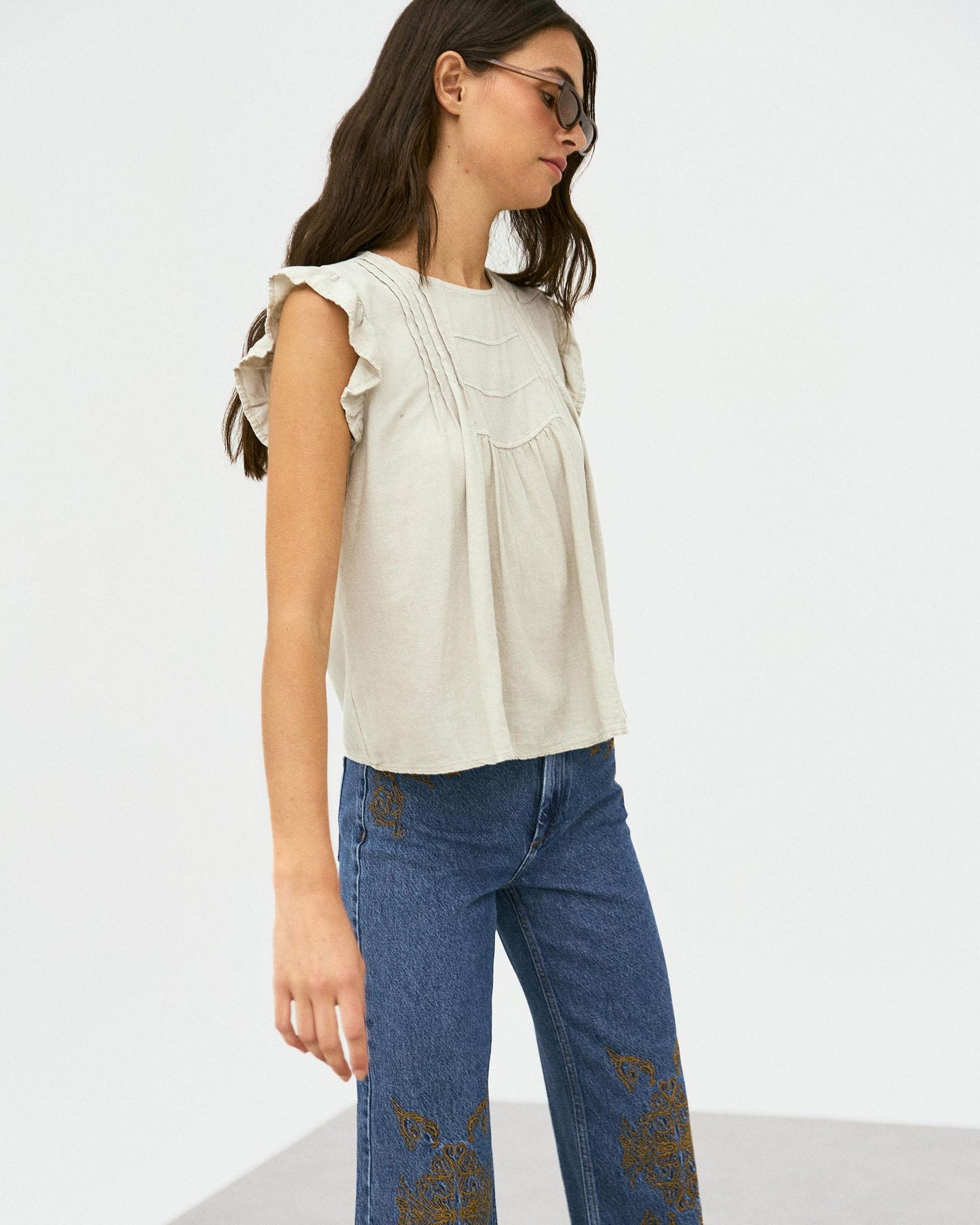 Blouse Volants Manches Beige