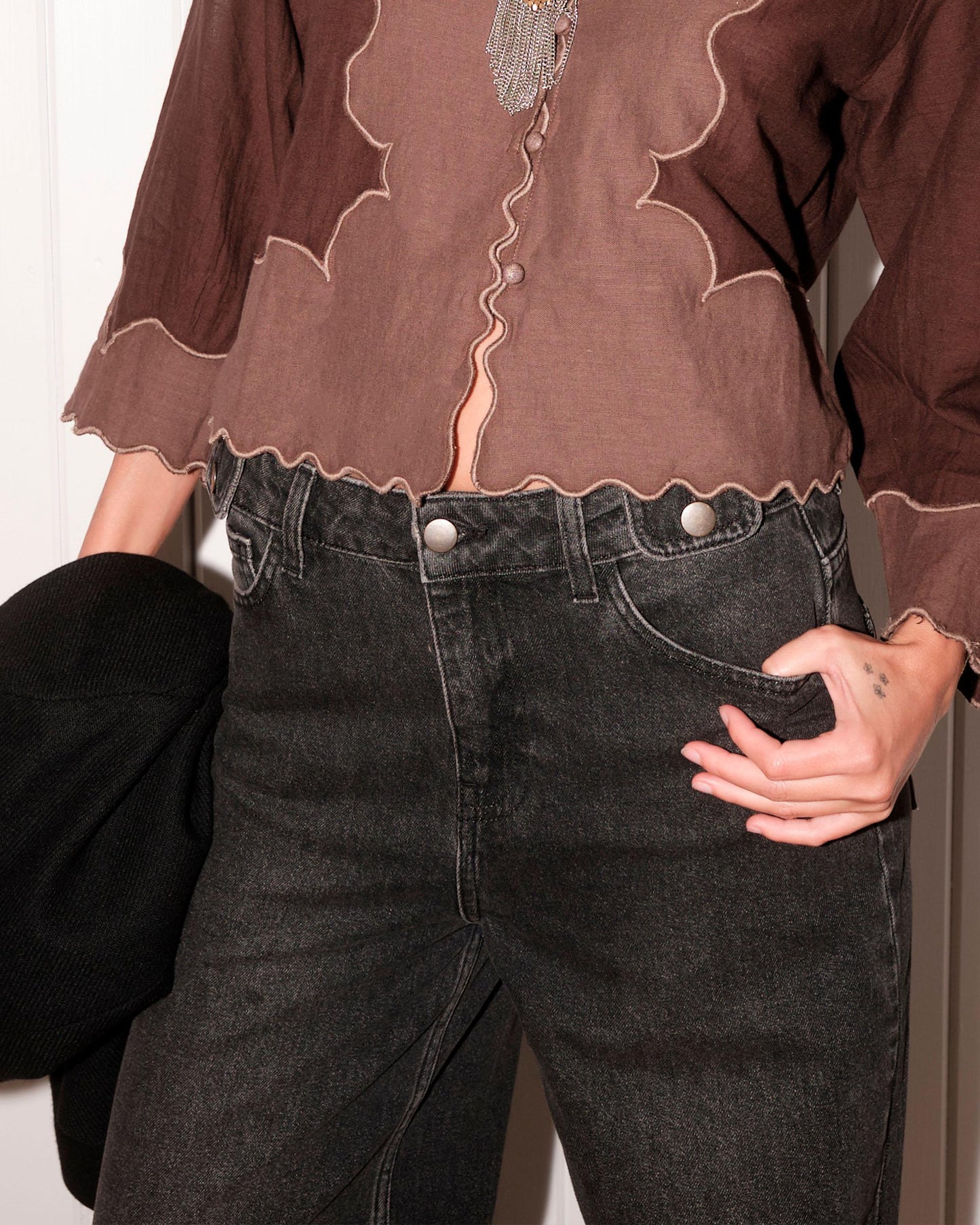 Jeans with Belt Loops and Buttons, Anthracite