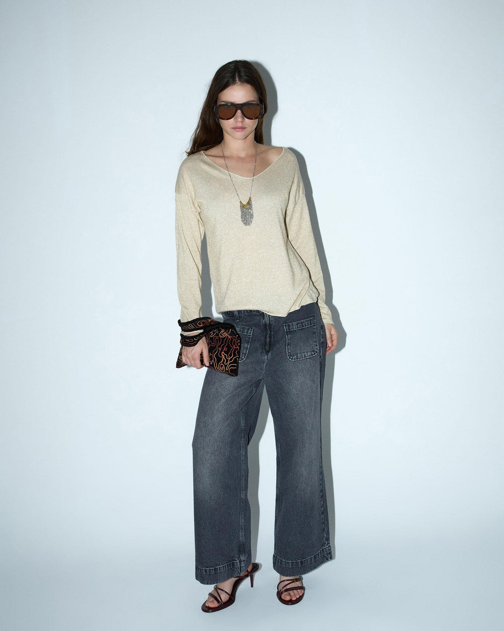 Calça de ganga antracite com fecho frontal