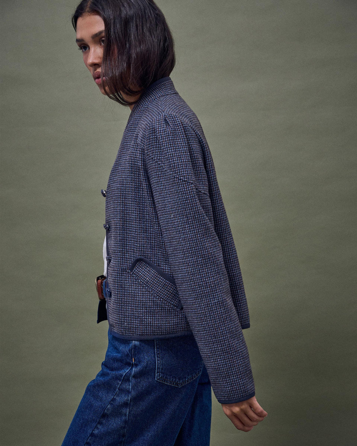 Jaqueta Ribet Contrast Barreja Llana Blau