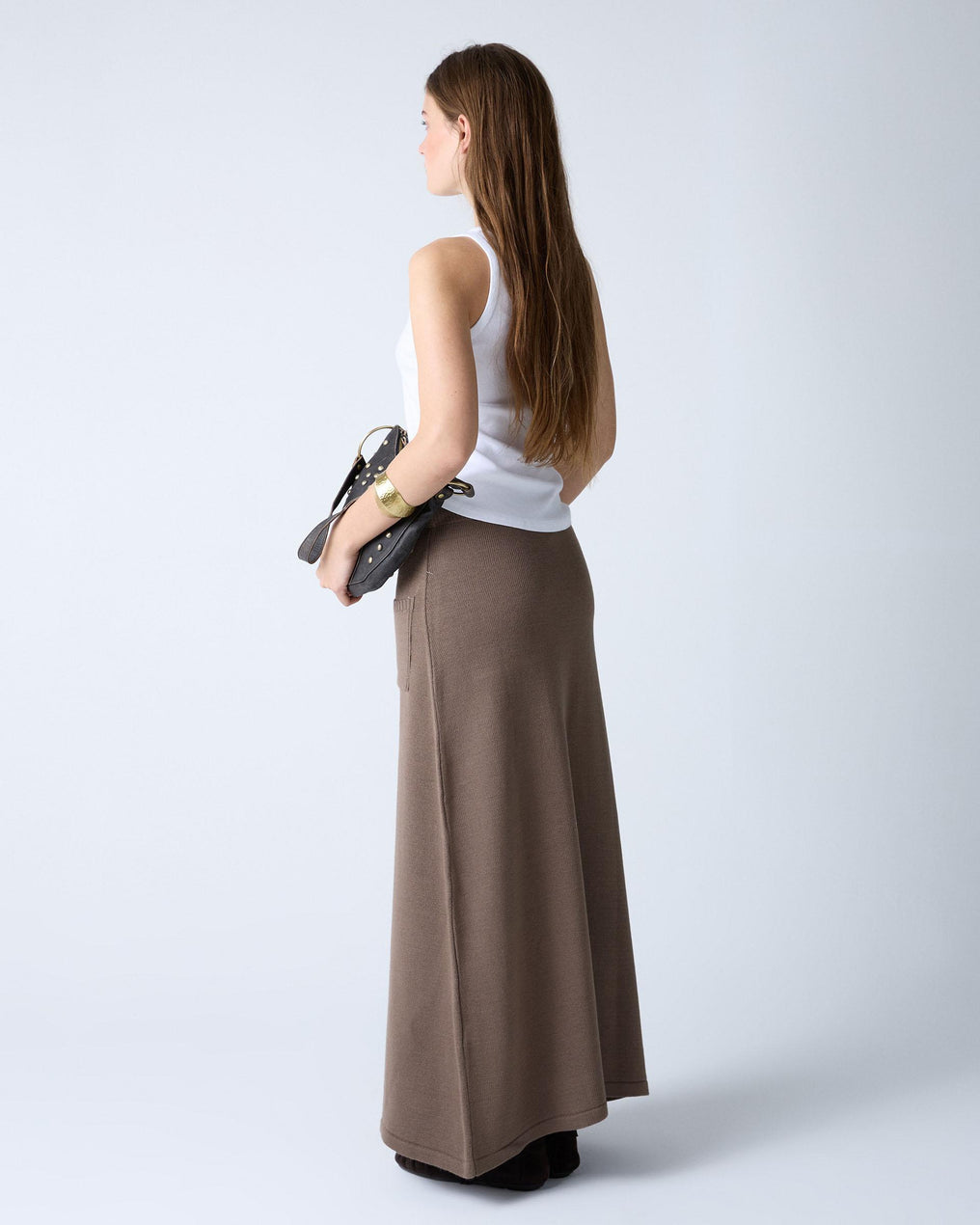 Taupe Knit Skirt with Pockets