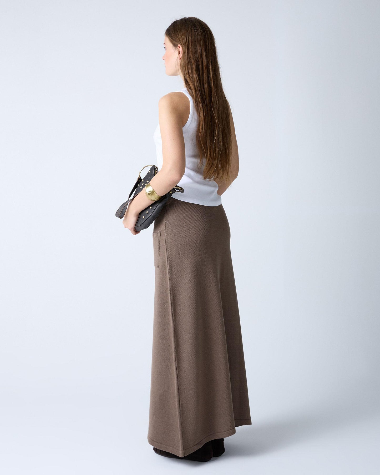 Taupe Knit Skirt with Pockets