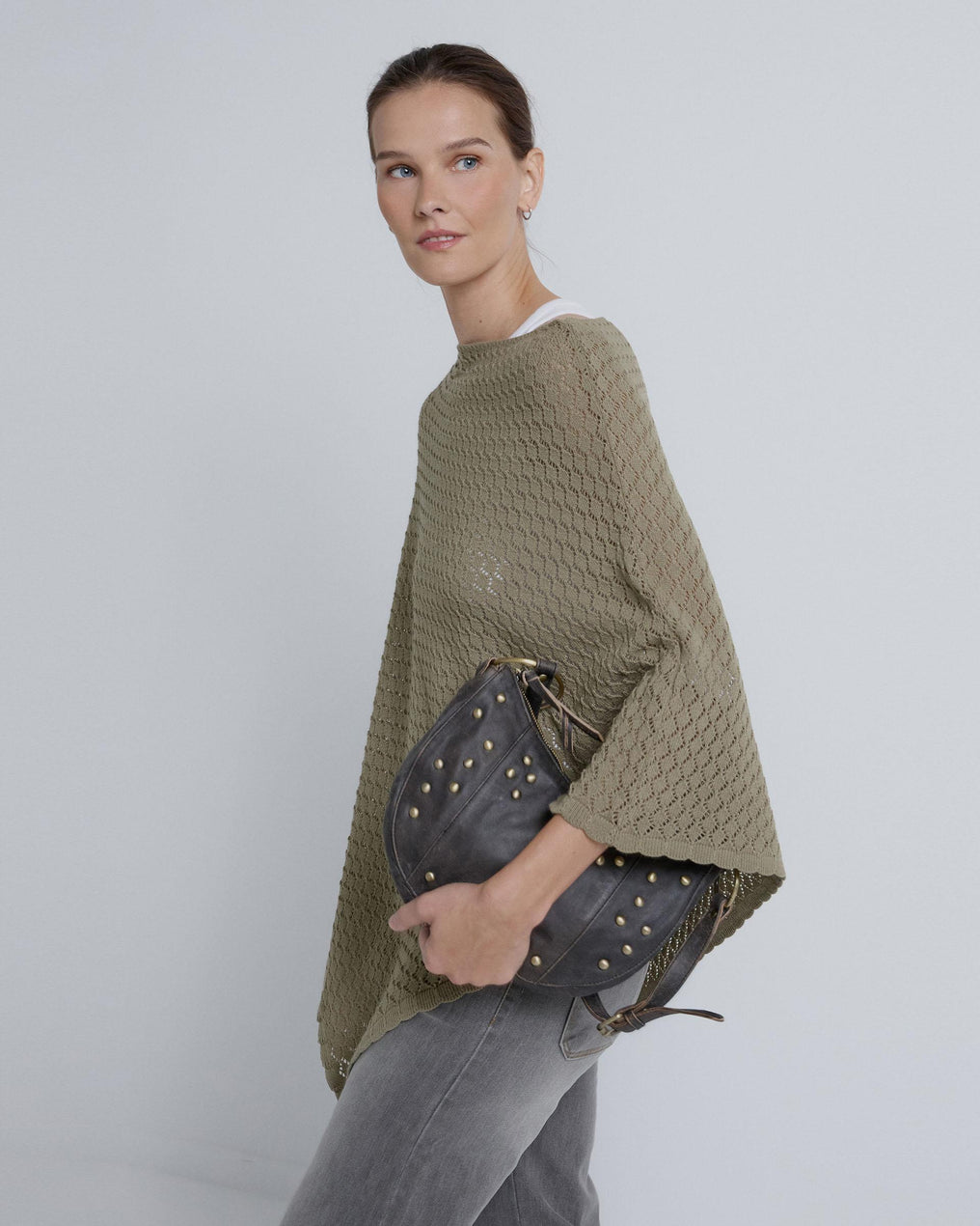 Green Peak Openwork Poncho