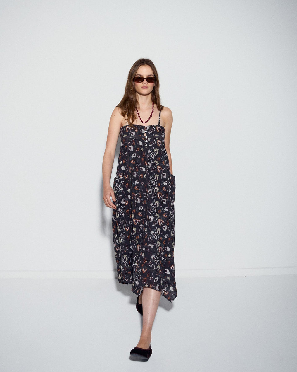 Vestido Puntillas Bolsillos Estampado Floral Antracita