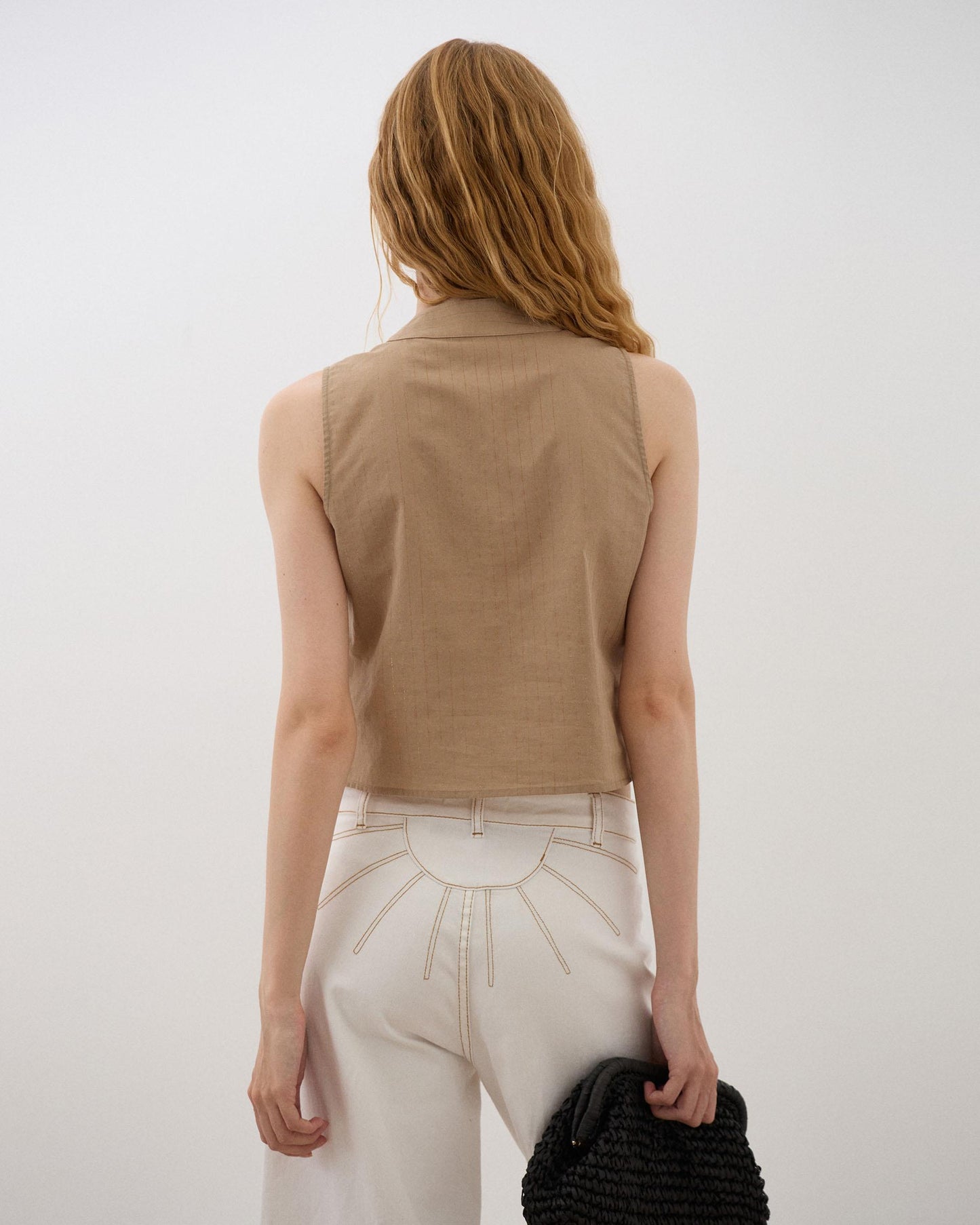 Top Escote Pico Rayas Lurex Camel