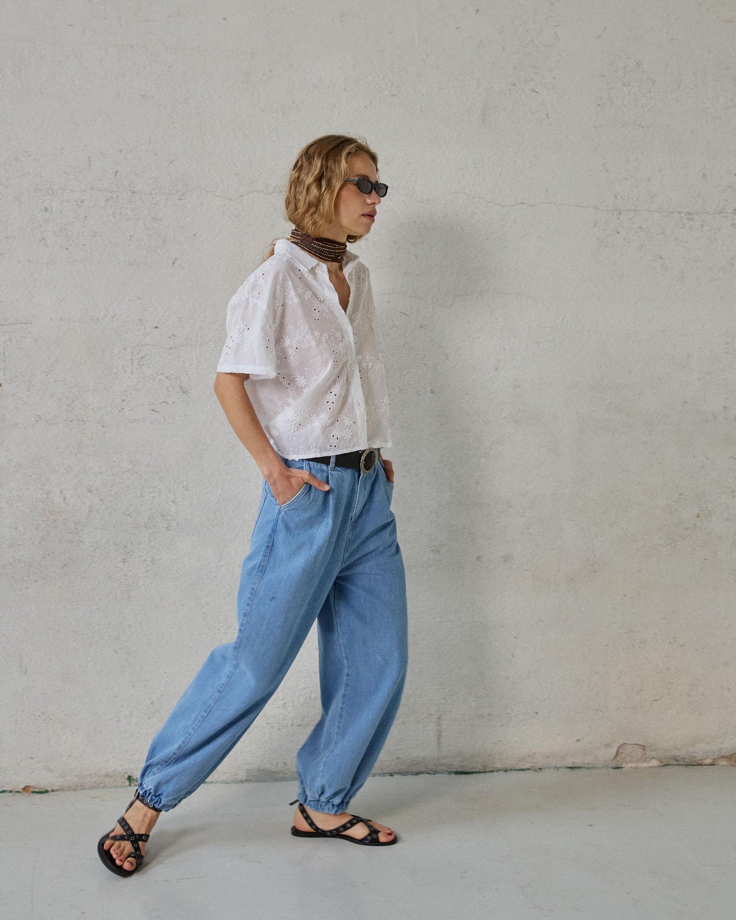 White Short Sleeve Shirt with Cut-Outs