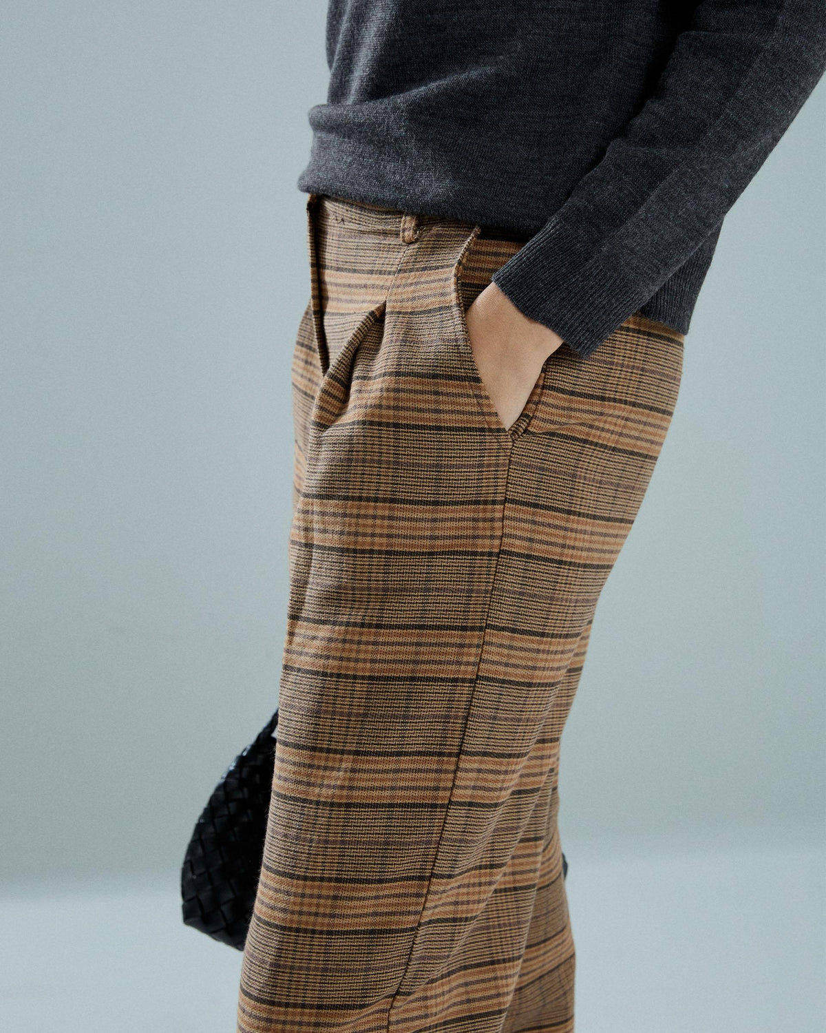 Pantalón Recto Cuadros Marrón