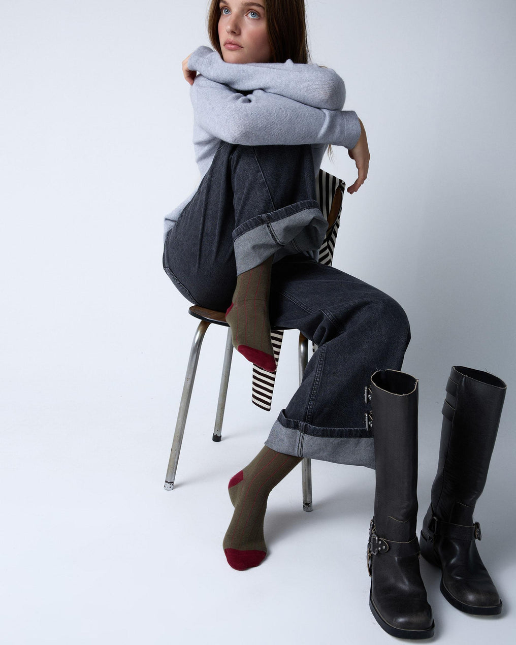 Dark Green Two-Tone High-Top Socks