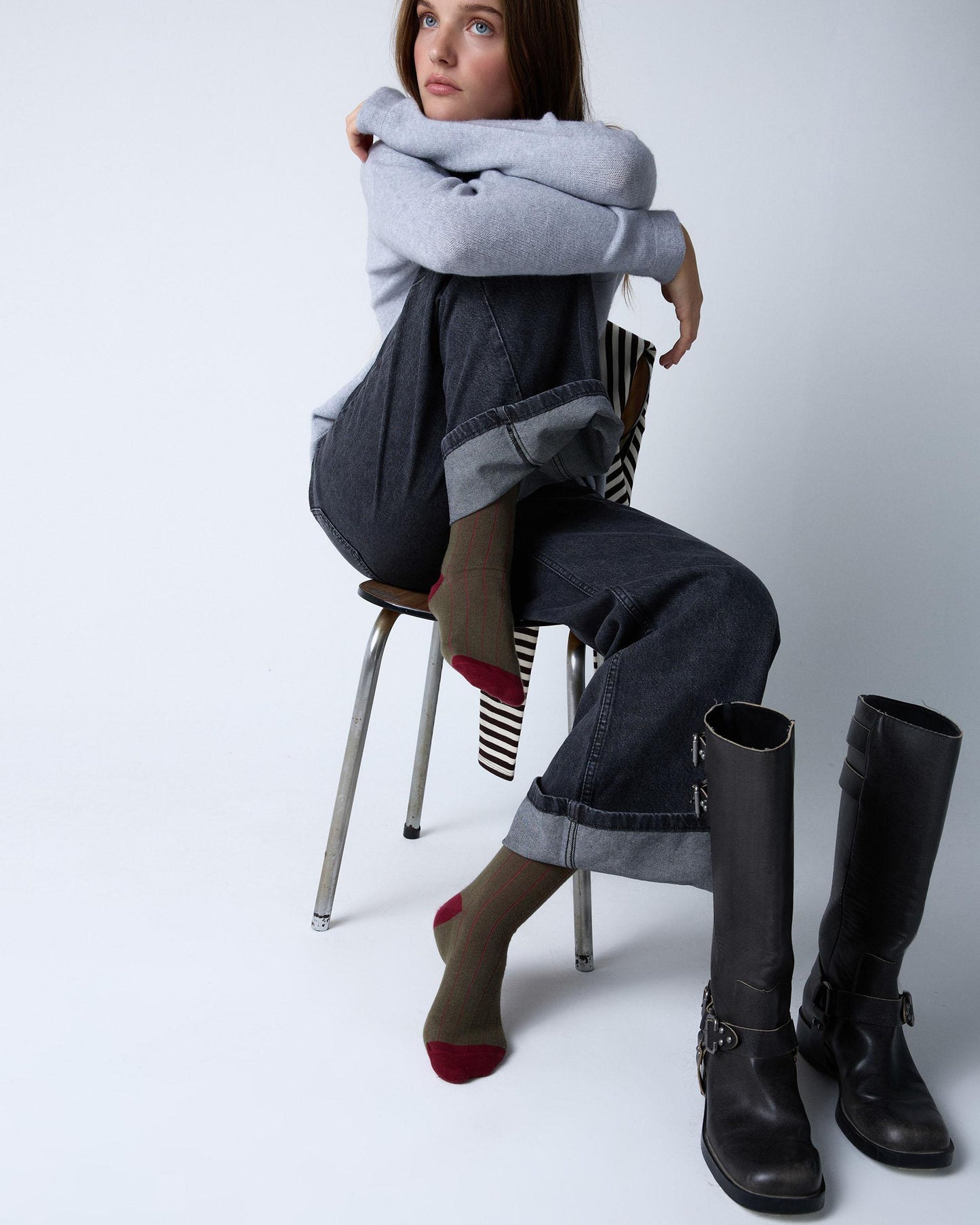 Dark Green Two-Tone High-Top Socks