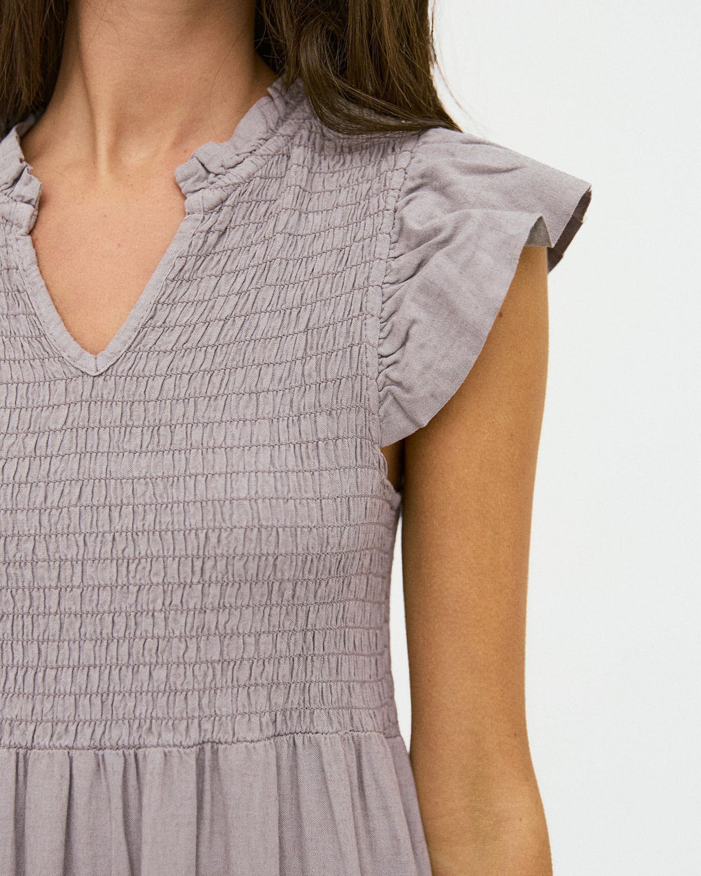 Vestido Largo Lino Nido De Abeja Taupe