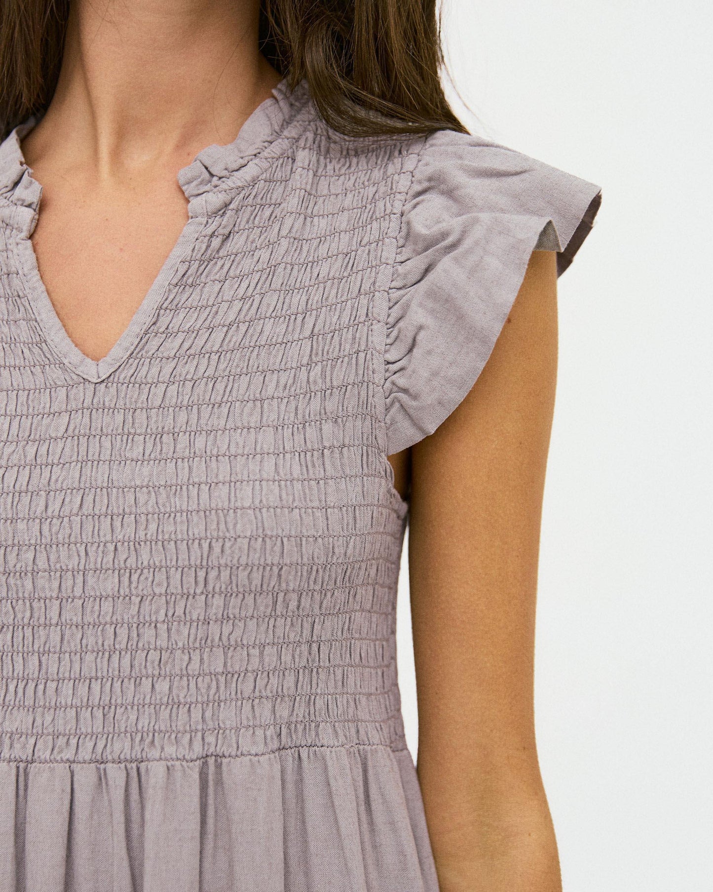 Vestido Largo Lino Nido De Abeja Taupe