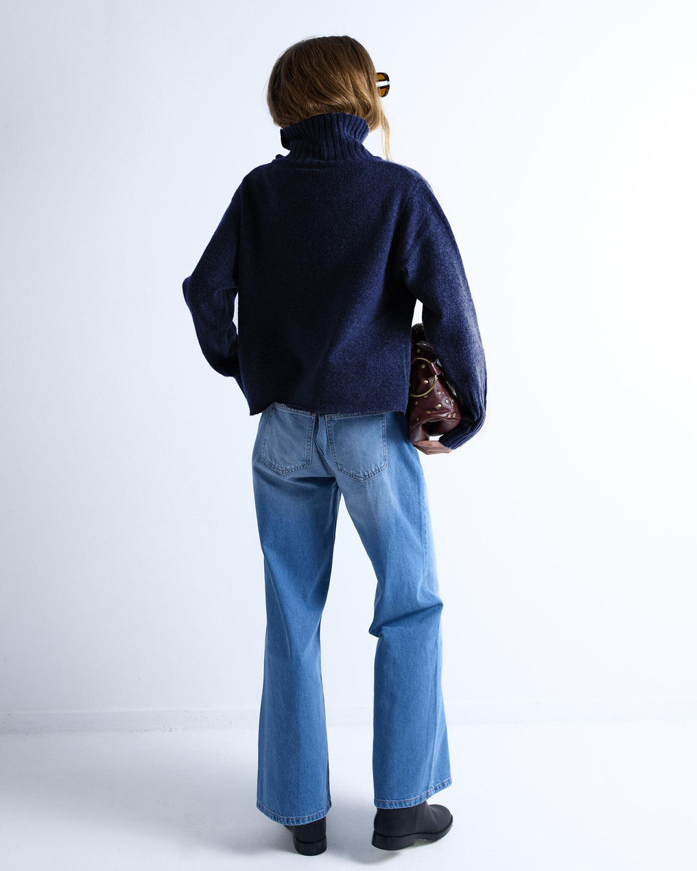 Jersey Cuello Alto Botones Azul Marino