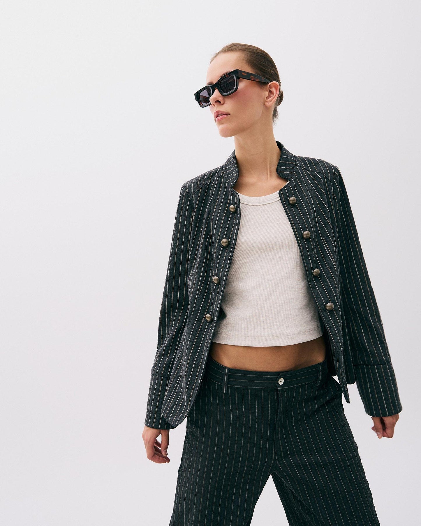 Chaqueta Rayas Botones Antracita