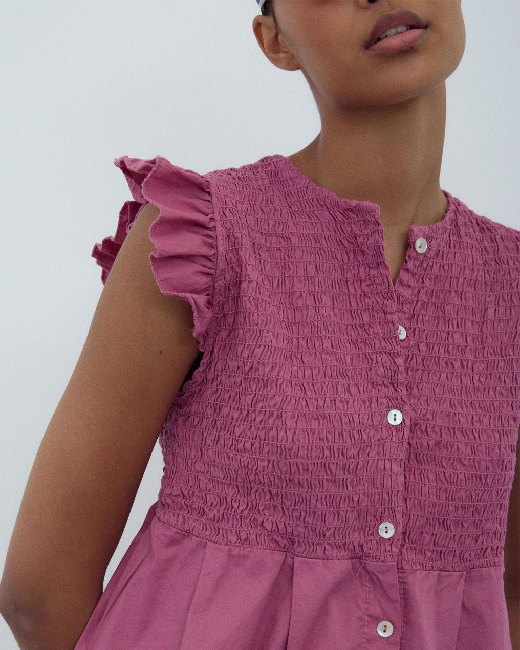 Blusa Nido De Abeja Botones Delantero Rosa