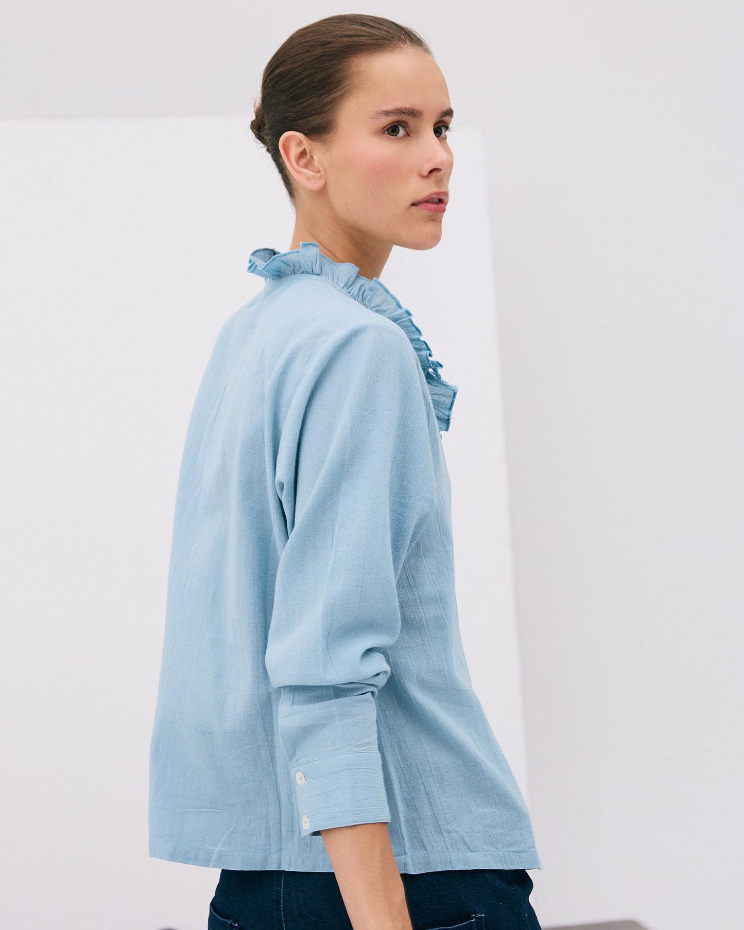 Blouse Volants Picot Bleu
