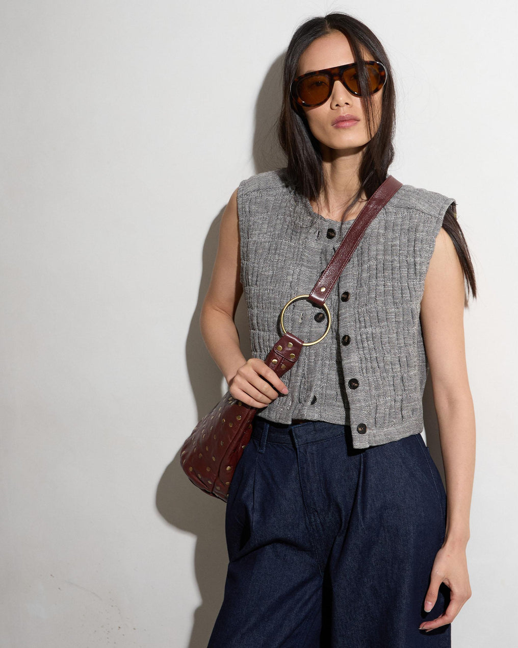Taupe Herringbone Quilted Vest