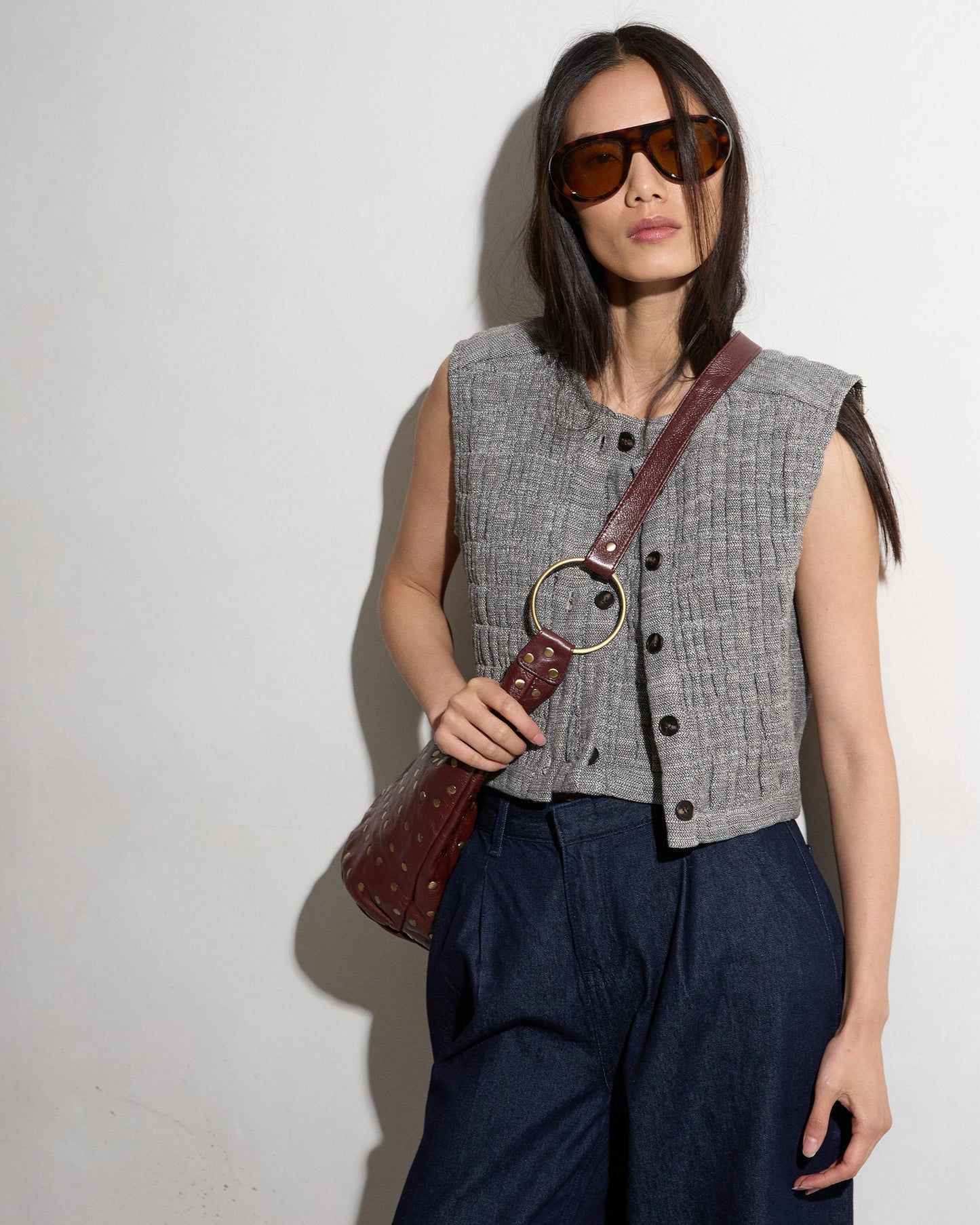 Taupe Herringbone Quilted Vest