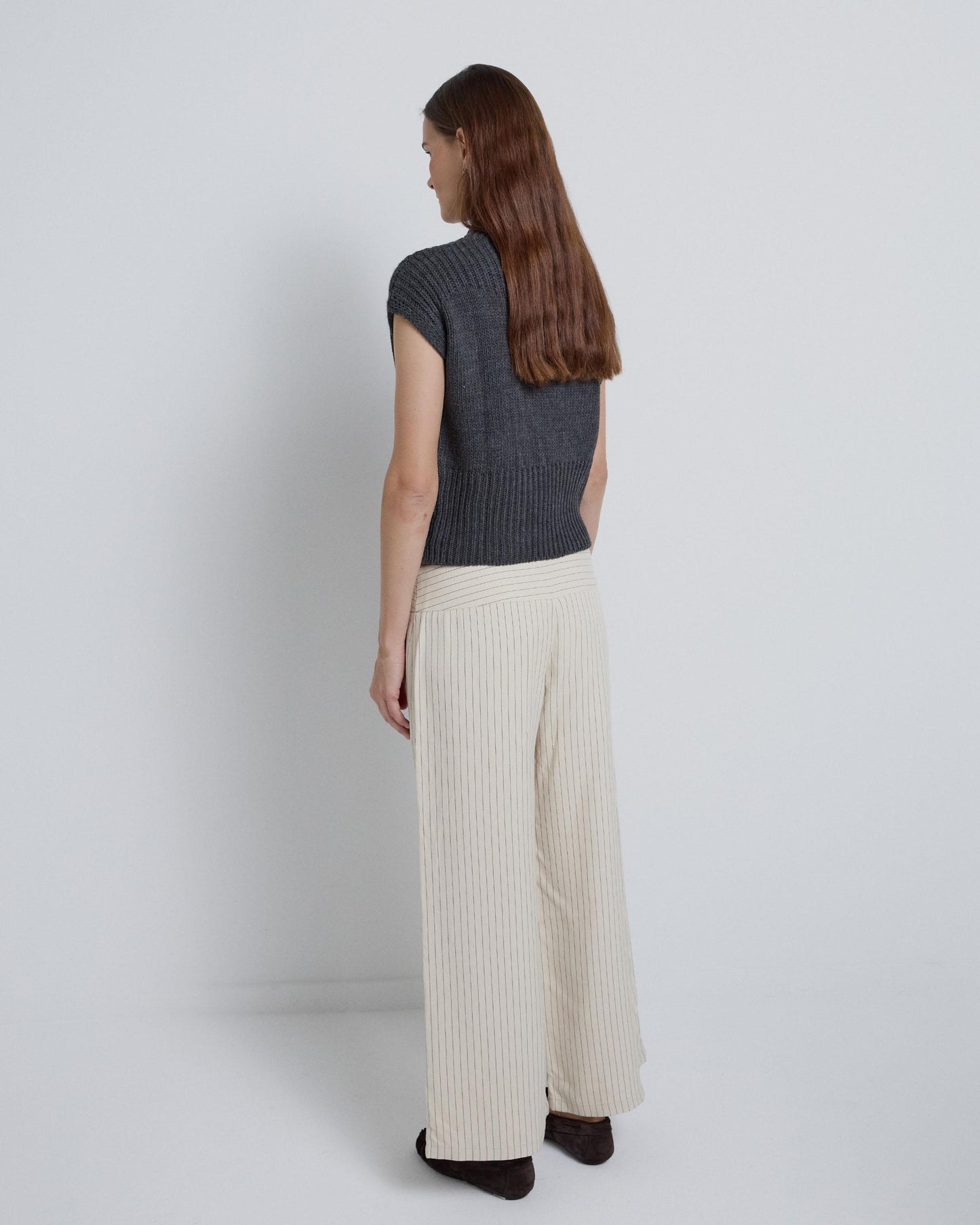 Double Button Striped Pants Ecru