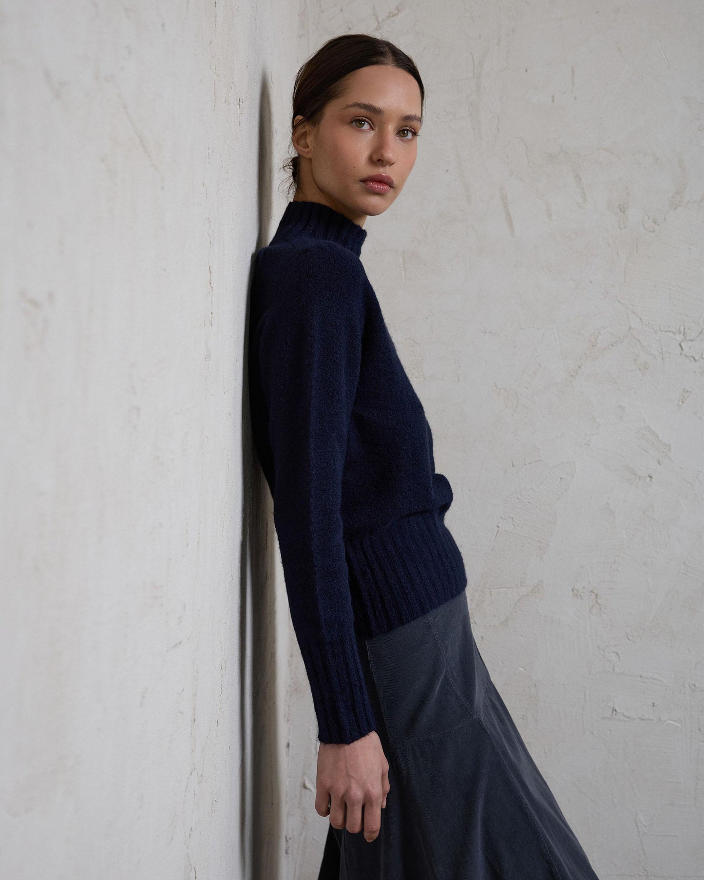 Jersey Cuello Alto Rib Azul Marino