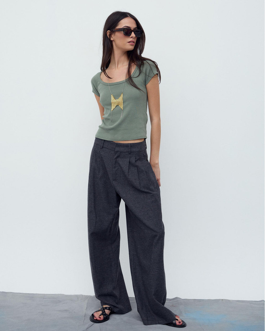 Triple Pleat Trousers Anthracite Herringbone