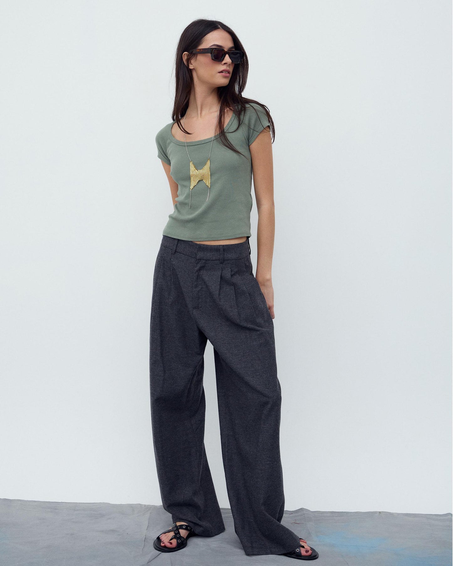 Triple Pleat Trousers Anthracite Herringbone