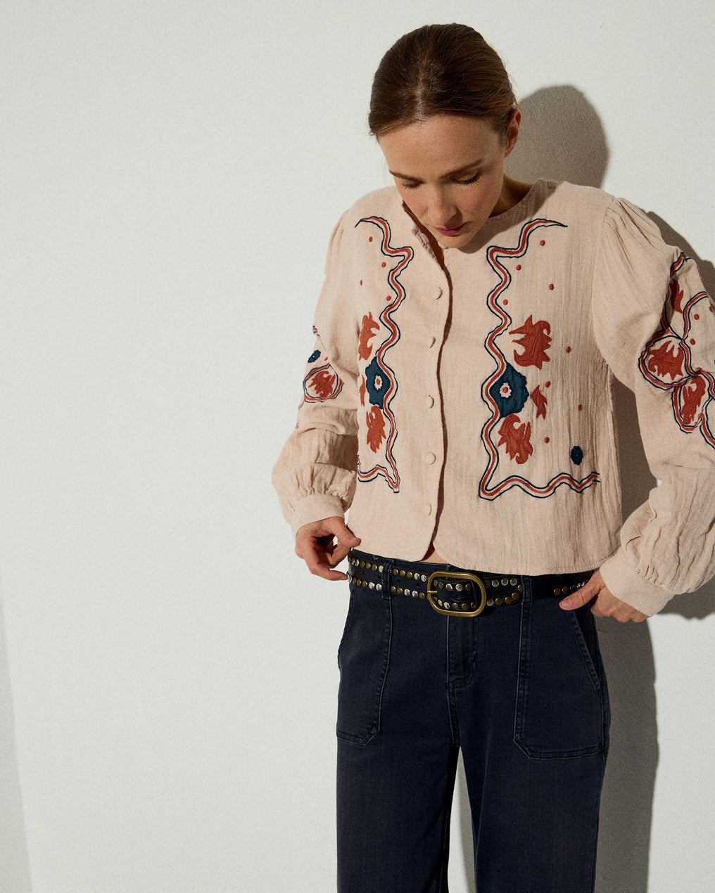 Sobrecamisa Bordados Etnicos Rosa Palo